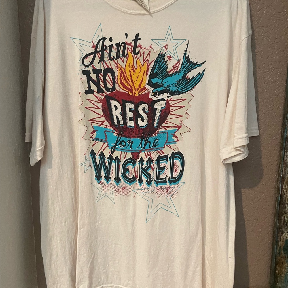 Comfort Colors Cream Graphic Tee with Flaming Heart and Swallow